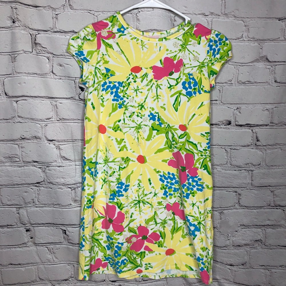 Lilly Pulitzer Yellow Floral Shift Dress with Pink & Blue Accents